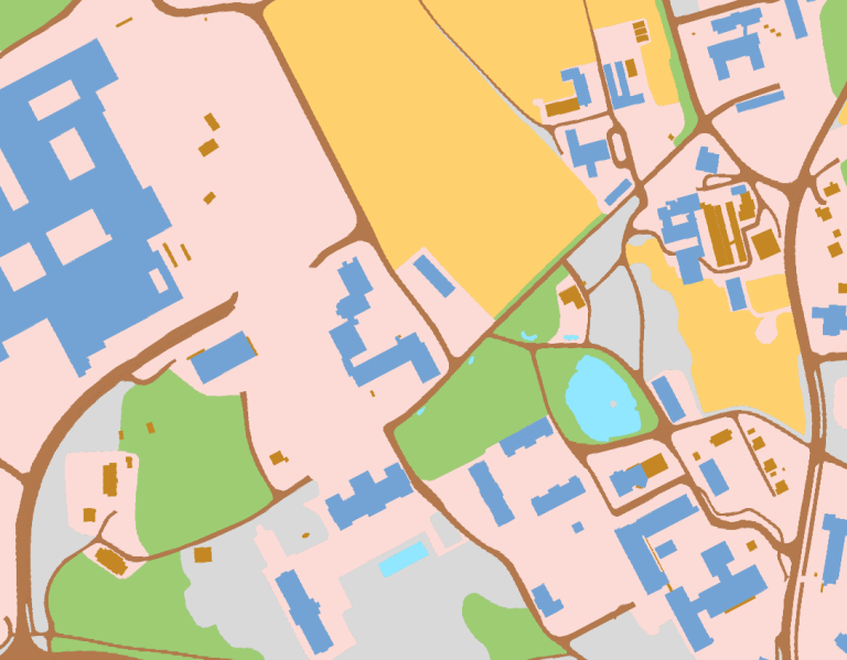 AR5-kart: Et kartlagt område på Campus Ås uten at grønnstrukturen kommer frem.