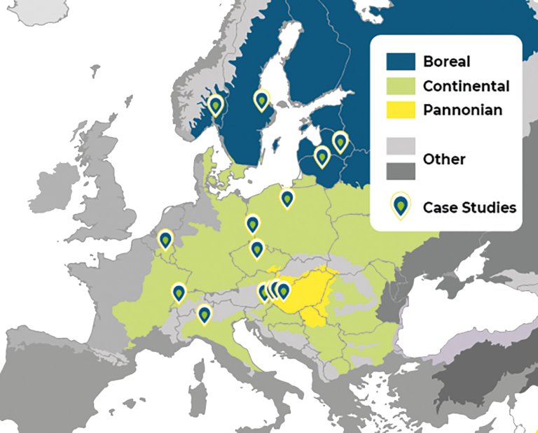 For å få svar på hva som fungerer i ulike drifts- og klimaforhold, jobbet OPTAIN i 14 jordbruksdominerte nedbørfelt rundt om i Europa. Utfordringene varierte fra tørre, erosjonsutsatte åkre i sør og øst, til våtere leirjordområder i nord. Kart: OPTAIN