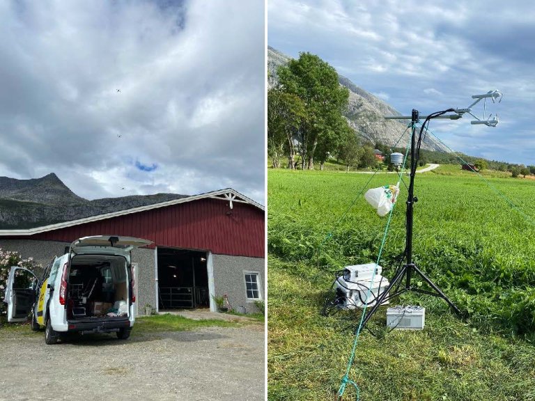 Test flights to fine tune the methodology were performed at NIBIOs research station Tjøtta. The drones measured methane and CO2 respectively at a height of about 20 metres above the barn, which houses between 60-70 cows. In addition, wind speed and wind direction were measured by suspending equipment in a so-called flux tower near the barn. If, for example, it is very windy, this must be calculated in, as the uncertainty in the measurements becomes greater.