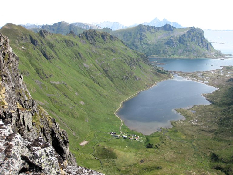 In Nordland County, only 2 percent of the total land area can be used for agriculture. Some of the factors that limit access to grazing and arable land can be seen in this image from Vestvågøy municipality in Nordland. Despite the rocky, steep, or marshy terrain seen here, Vestvågøy is blessed with 10 percent agricultural land. Photo: Finn Arne Haugen / NIBIO