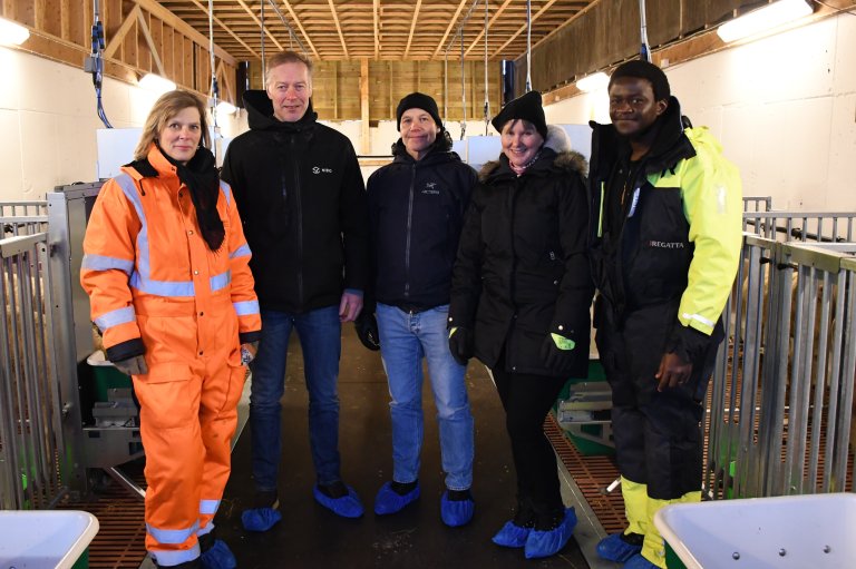 From left: Researcher Vibeke Lind, Division Director Audun Korsæth, Department Head Mats Höglind, Researcher Grete H.M. Jørgensen, and Researcher Shelemia Nyamuryekung'e. Photo: Liv Jorunn Hind