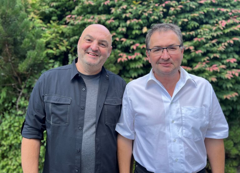 Attila Nemes (t.v.), seniorforsker og prosjektleder for OPTAIN fra NIBIOs side sammen med Martin Volk, OPTAINs prosjektkoordinator fra UFZ Helholtz Centre i Tyskland. Foto: Kathrine Torday Gulden