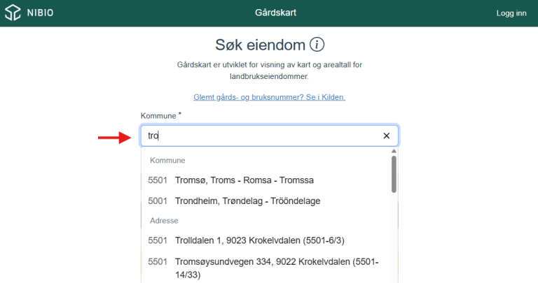 No kan du søkja på adressa til eigedomen, ikkje berre på gards- og bruksnummer.