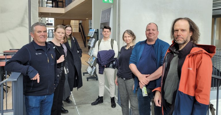 Part of RemoTnitor’s project team. From left to right, Dr Hans Geir Eiken (NIBIO), Dr Ingebjørg Helena Nymo (VI), MSc Hedvig Mjøen (UiT), Dr Håkon Kaspersen (VI), Dr Galina Gusarova (UiT), Dr Øivind Øines (VI), and Dr Tommi Nyman (NIBIO). Photo: Dr Torkild Tveraa / Norwegian Institute for Nature Research