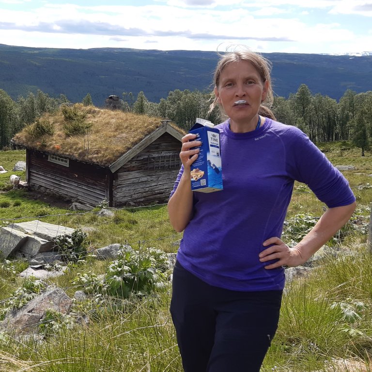 NIBIO-forskar Kristin Daugstad ein solskinsdag i Uvdal kyrkjebygd. Foto: Ellen Svalheim