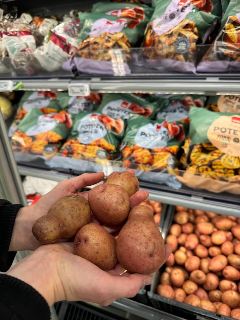 I butikken er det viktig at potetene ser pene ut. Ein veldig resistent sort som ser stygg ut, blir vanskeleg å selje, seier NIBIO-forskarane. Foto: Siri Elise Dybdal