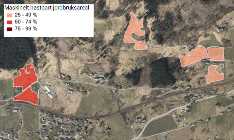 På disse eiendommene er alt arealet ute av drift, og vi vet derfor nøyaktig hvor arealet ute av drift er. Kilden.nibio.no, © Geovekst