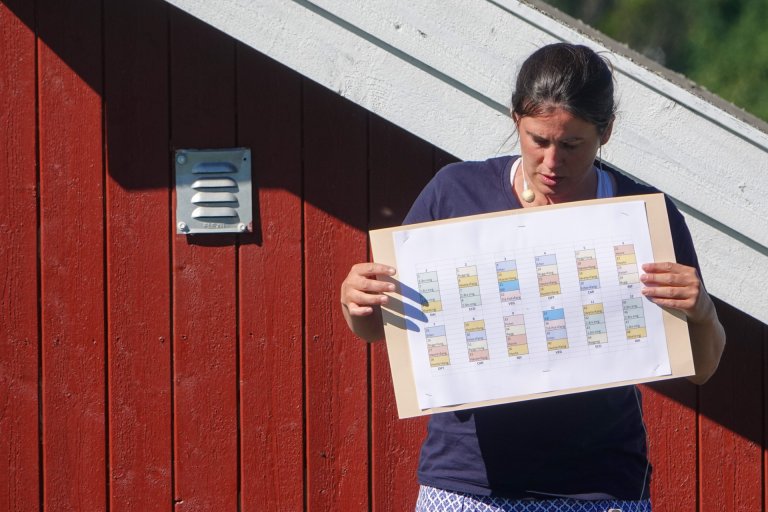 NIBIO-forsker Isabell Eischeid presenterer resultater fra dyrkingssystemforsøket på Apelsvoll. Foto: Morten Günther