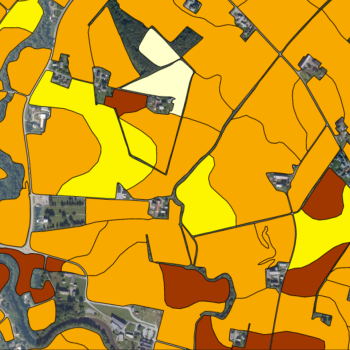 Kartet Jordressurser for et utsnitt av Indre Fosen kommune. Kartet er laget for bruk i arealplanlegging (skjermbilde fra https://kilden.nibio.no)